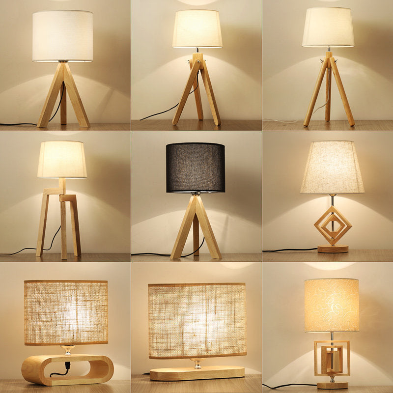 Wooden Art Study Room Fashion Rural Fabric Table Lamp