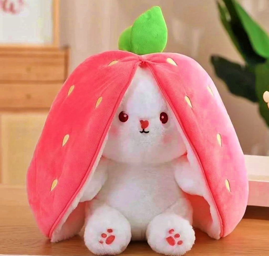 Strawberry Rabbit Soft Toy, Easter Bunny Stuffed Animal Cute Rabbit Plushie Birthday Gift for Boys Girls and Kids, (Strawberry Bunny (Pink), 30CM)