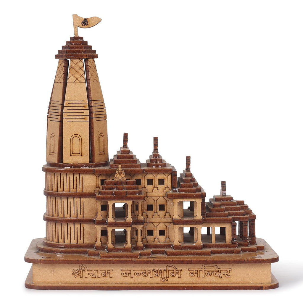 Shri Ram Mandir Ayodhya 3D Model Wooden Hand Carved Temple 5 inches Decorative Showpiece Wood Temple for Gift Replica